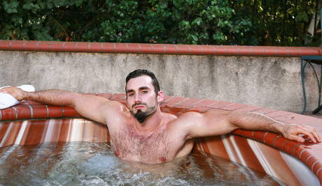 Pretty american guys gay bear Jaxton Wheeler and strongman Topher Di Maggio in hot ass bang at the pool
