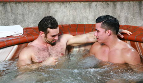 Pretty american guys gay bear Jaxton Wheeler and strongman Topher Di Maggio in hot ass bang at the pool