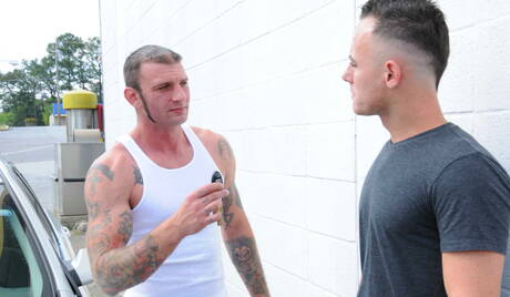 Husky guy Ty Tucker and american hunky guy Ricky Sinz have a good anal sex outside