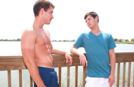 American pornstars young Chase Young and muscular Danny Palick in hard anal sex in the pool