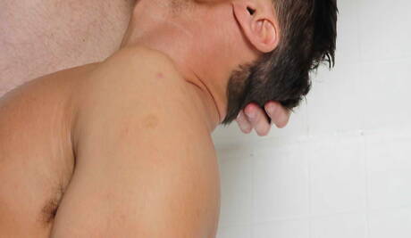 Czech husky guy Robert Van Damme and american bodybuilder Mitchell Rock fuck ass after sucking in shower