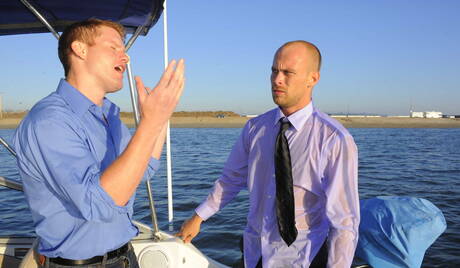 American muscular Riley Price and well-built Scott Campbell drilling an ass in the pool
