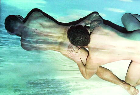 Hunky guy Matthew Camp and beefy Levi Wolfe have a hot couple scene in bathroom