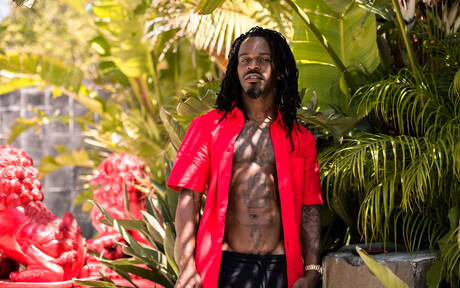 Ebony superstud Fame toont een goed gebouwd lichaam bij het zwembad