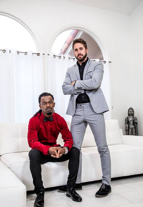 Heiße Amerikaner, der harte Kerl Wesley Woods und der muskulöse Fame in Schwarz auf Weiß lieben