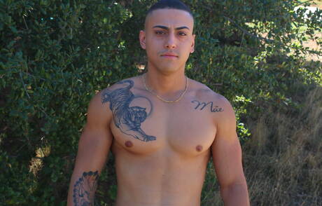 O musculoso asiático Marco mostra um corpo robusto ao ar livre