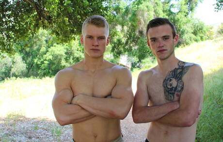 Hot american dudes hunky guy Scott Finn and hunk Blake Effortley in hard anal sex outside