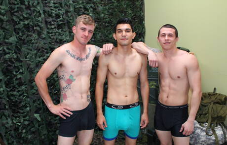 Nasty guys Ryan Jordan, Bradley Hayes and Johnny Stacks in hot groupsex outside