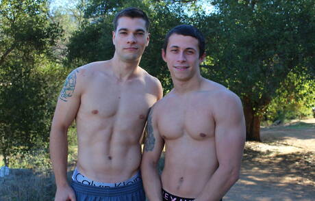 Famous americans, beefy Princeton Price and hunk Bradley Hayes in blowjob scene outdoor