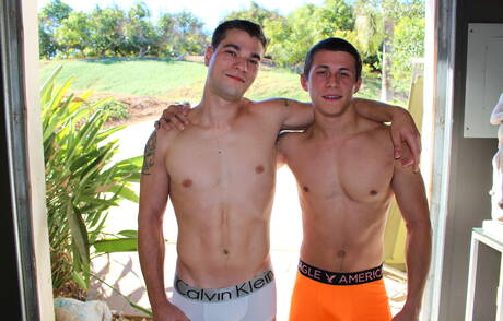 Famous americans, beefy Princeton Price and hunk Bradley Hayes in blowjob scene outdoor