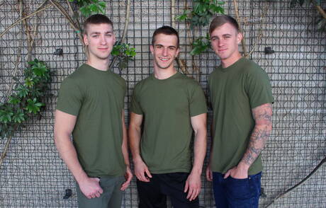 Active Duty: Sexy buddies Ryan Jordan, Donte Thick and Blaine Jameson in hard 3some sex outdoor