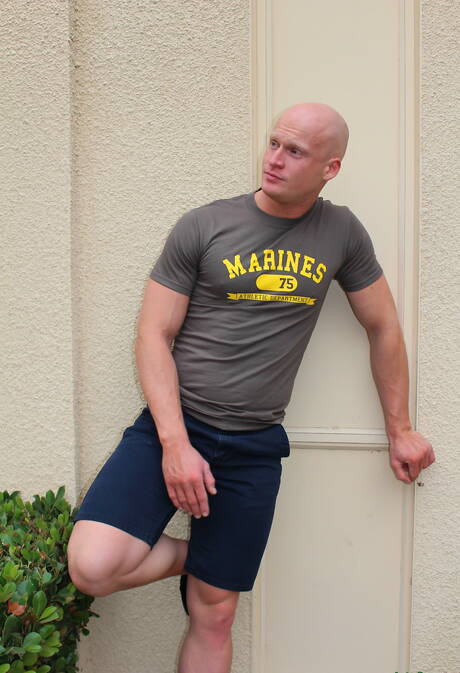 American well-built Roman Eros teasing with toy outside