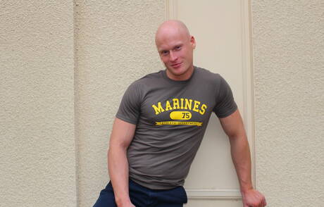 American well-built Roman Eros teasing with toy outside