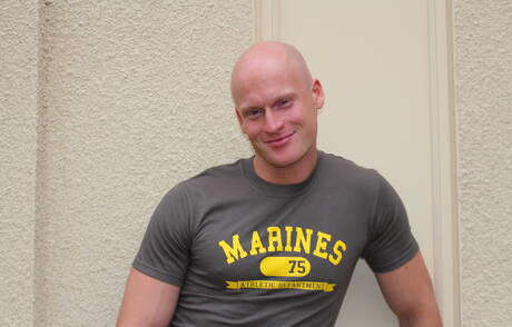 American well-built Roman Eros teasing with toy outside