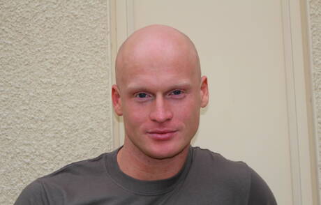 American well-built Roman Eros teasing with toy outside