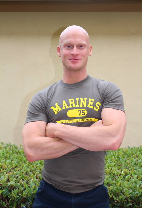 American well-built Roman Eros teasing with toy outside