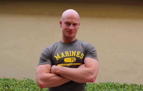 American well-built Roman Eros teasing with toy outside