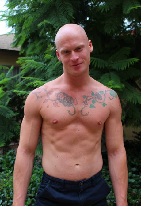 American well-built Roman Eros teasing with toy outside