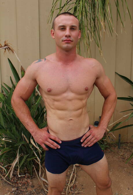 American tough guy Marc Montana shows a husky body outdoor
