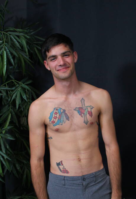 Amerykański kudłaty ogier Leeroy Jones pokazuje piękne ciało