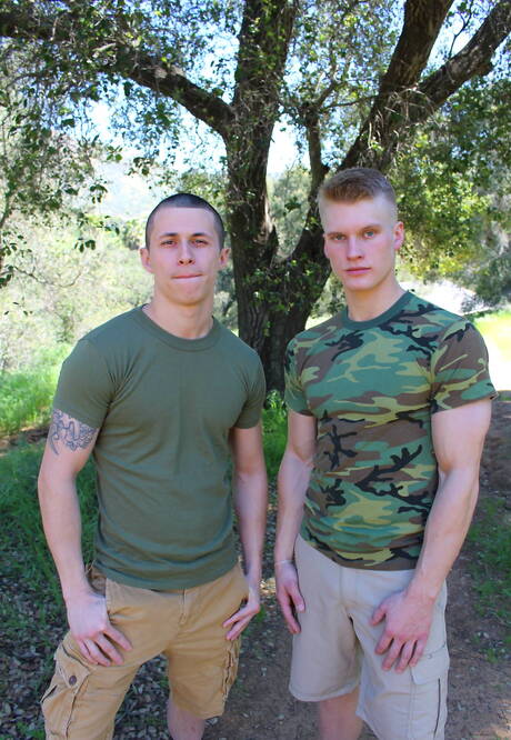 Two american guys muscular Bradley Hayes and stud Blake Effortley have a good sex outdoor