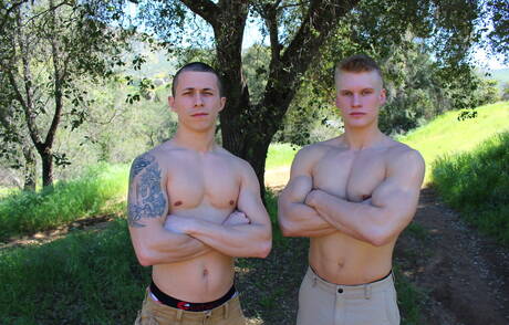 Two american guys muscular Bradley Hayes and stud Blake Effortley have a good sex outdoor