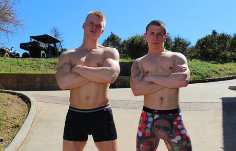 Two american guys muscular Bradley Hayes and stud Blake Effortley have a good sex outdoor