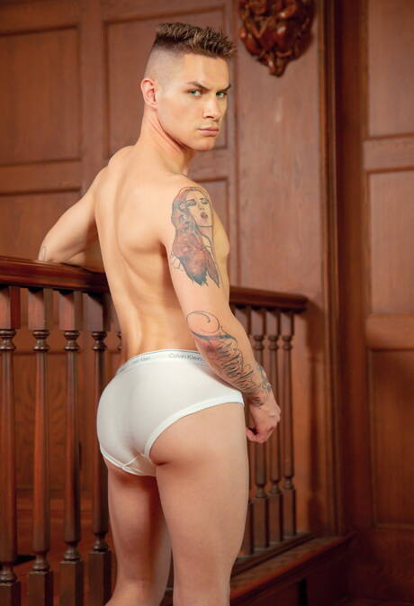 American pornstars superstud Nic Sahara and beautiful boy Zak Bishop drilling an ass outside