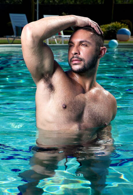 Falcon Studios: American muscular Seth Santoro and superstud Adonis Couverture have a good interracial anal sex at pool