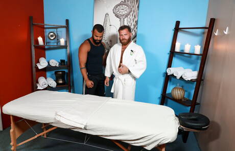 Latin hunk Tony Orion and american bear Riley Mitchel fuck ass after sucking cock