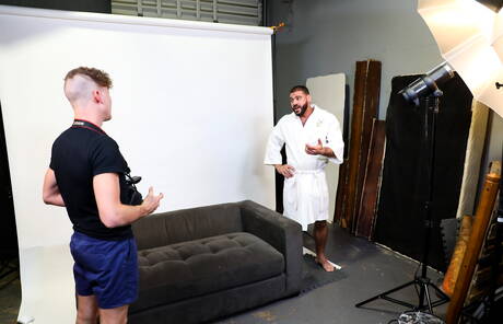 Two american dudes gay bear Ricky Larkin and pretty boy Zander Lane in blowjob scene