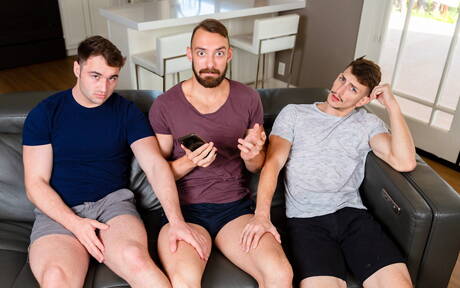 Hot guys Johnny B, Michael Boston and Michael Jackman have a good 3some sex in the kitchen