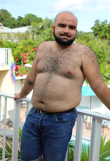 American bear Brad Kalvo and  The Rhino have anal sex outside