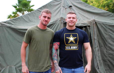 Active Duty: American hot twink Ryan Jordan and stud Mike Johnson sucking and screwing each other outside