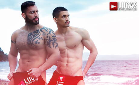 Lucas Entertainment: Ibrahim Moreno, Javi, Josh, Viktor have a good groupsex outdoor