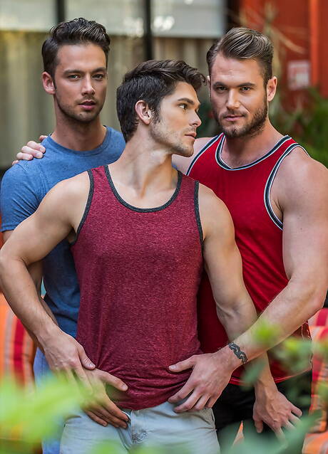 Lucas Entertainment: Horny buddies Ace Era, Damon Heart and Devin Franco have a good threesome sex outdoor