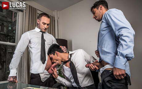 Nasty buddies Drae Axtell, Dylan James and Lee Santino in hot 3some ass fuck action