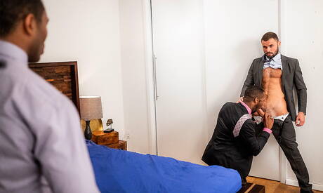 Hot buddies Andre Donovan, Jeffrey Lloyd and Sean Xavier in hot interracial 3some ass bang