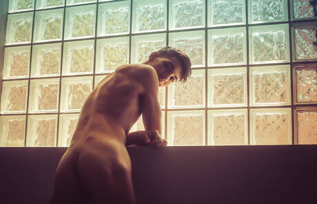 American young Alex Riley posing nude and showing hot butt in bath