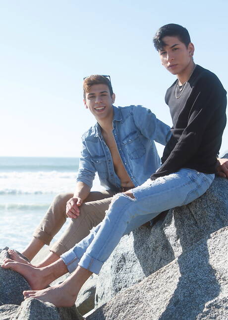 Latin hot twink Aiden Garcia and latin beautiful boy Landon Vega fuck ass after sucking dick and fisting on the beach