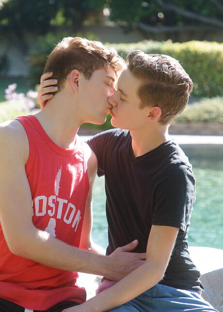 Two american dudes young boy Cameron Parks and young boy Leo Frost in hot homosexual scene at the pool