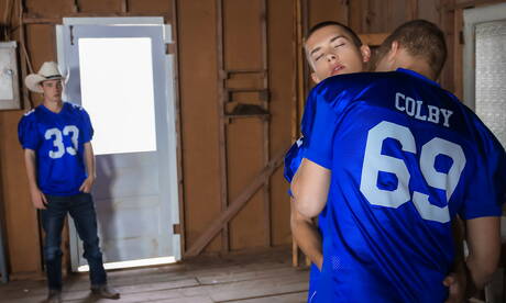 Hot Colton James, Sean Ford and Corbin Colby in hot 3some ass fuck action outdoor