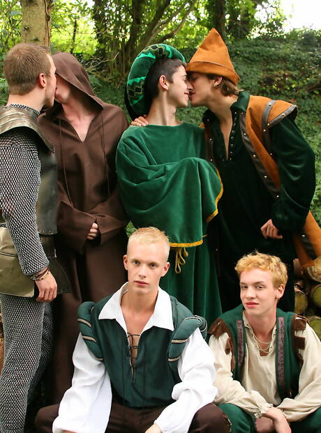 Horny guys Will Forbes, James Allen and Brian Morris have a hot threesome sex outside