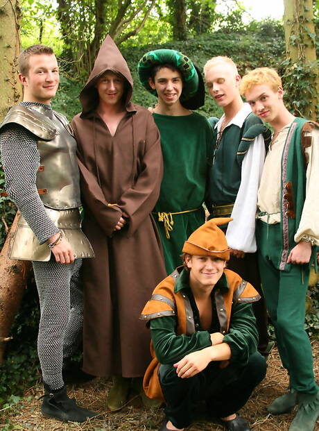 Horny guys Will Forbes, James Allen and Brian Morris have a hot threesome sex outside