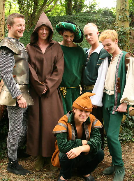 Horny guys Will Forbes, James Allen and Brian Morris have a hot threesome sex outside