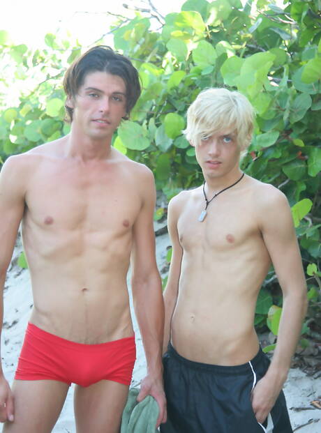 Young Brandon Brooks and beautiful boy Brant Moore fuck ass after sucking dick on beach