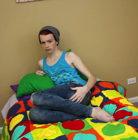 Beautiful boy Elijah Young wanking with dildo