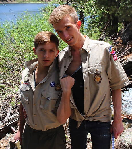 Two american boys young Tanner Sharp and young boy Ryker Madison in hard anal sex outside