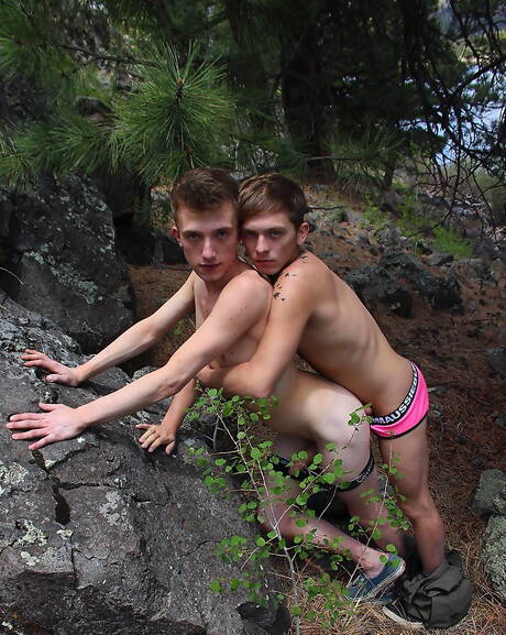 Two american boys young Tanner Sharp and young boy Ryker Madison in hard anal sex outside