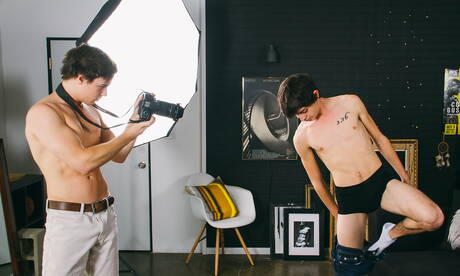 Two american guys pretty boy Grayson Lange and beefcake Justin Owen sucking and screwing each other with fisting